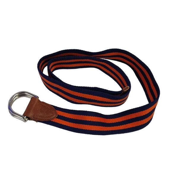 Polo by Ralph Lauren Other - Polo Ralph Lauren Striped D-Ring Belt Navy Blue Orange Canvas Leather Trim 43"